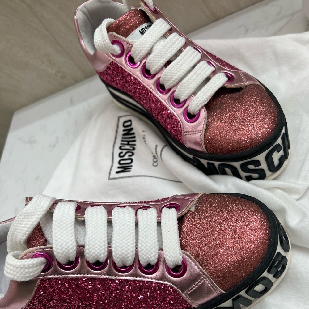 Original Moschino Women's Glitter Low-top Platform Sneakers in Pink
